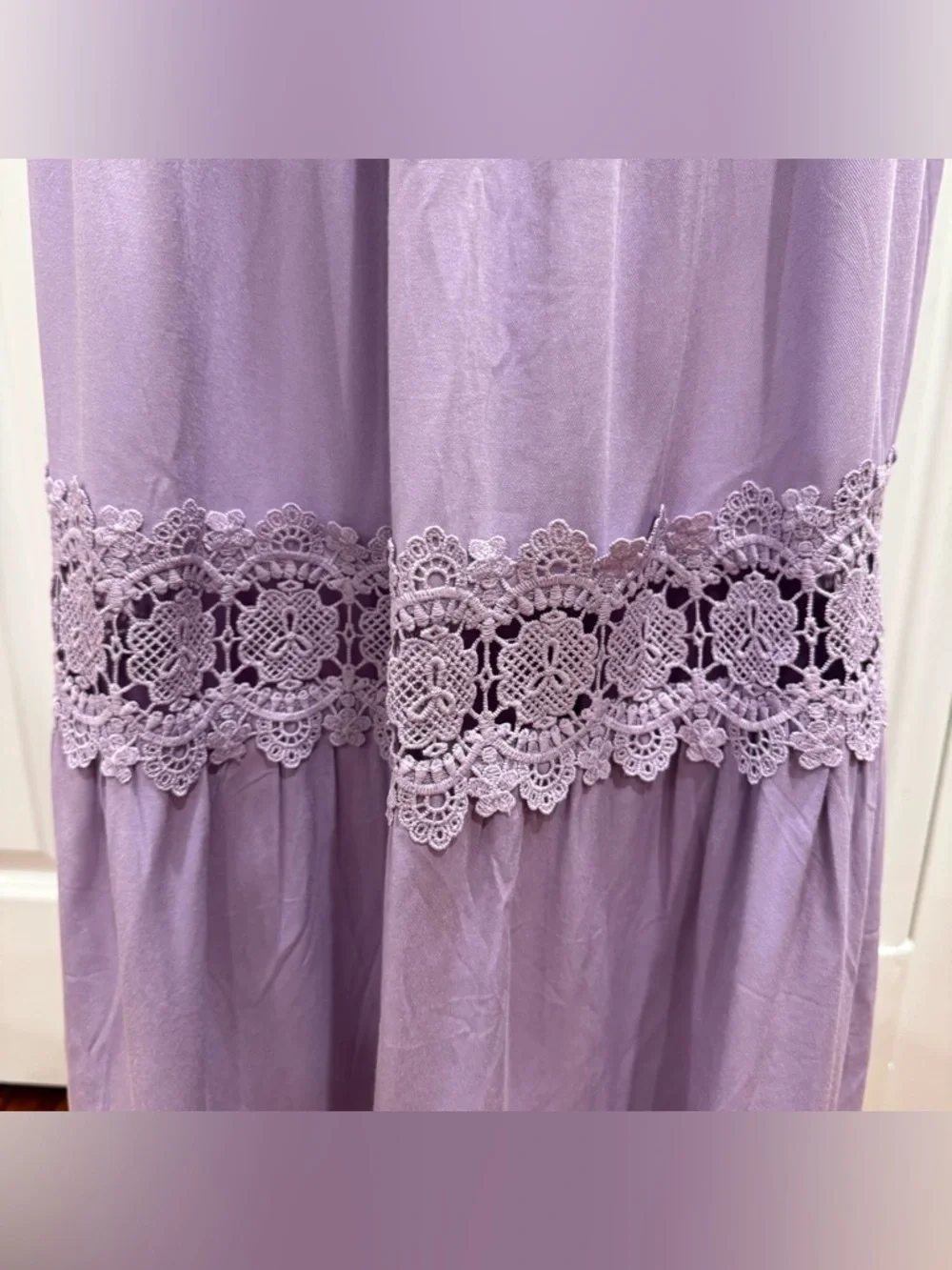 NEW Milkmaid Smocked Maxi Dress Size M Lavender Tiered Crochet Boho - Picture 6 of 10